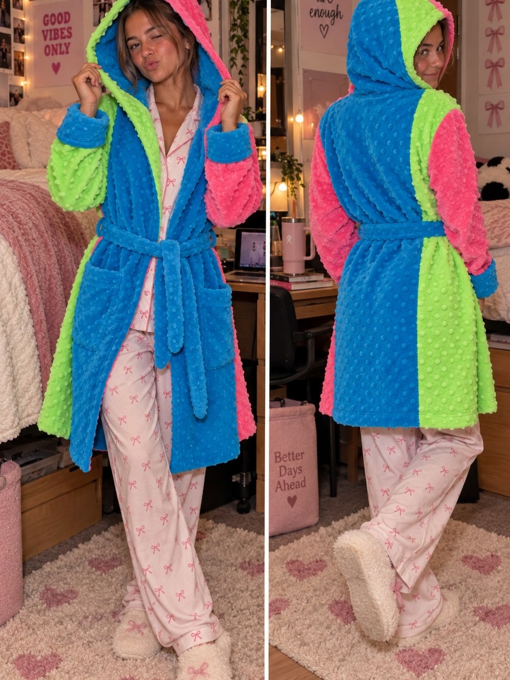 Fat Rat Family Colorblock Minky Dot Hooded Robe
